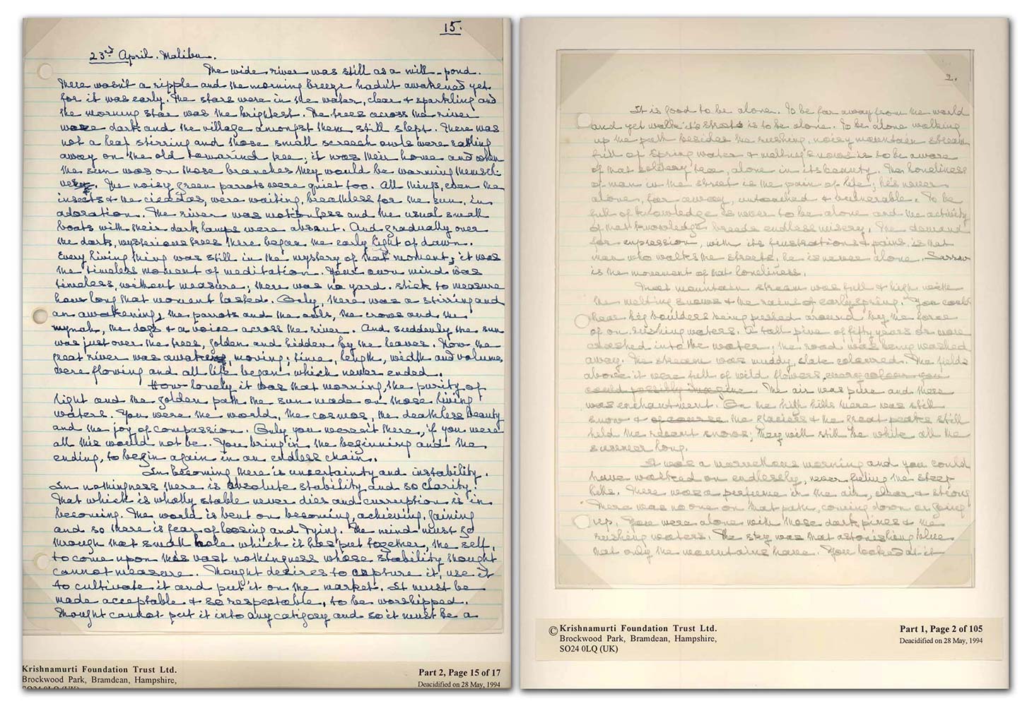 Pages from Krishnamurti’s Journal