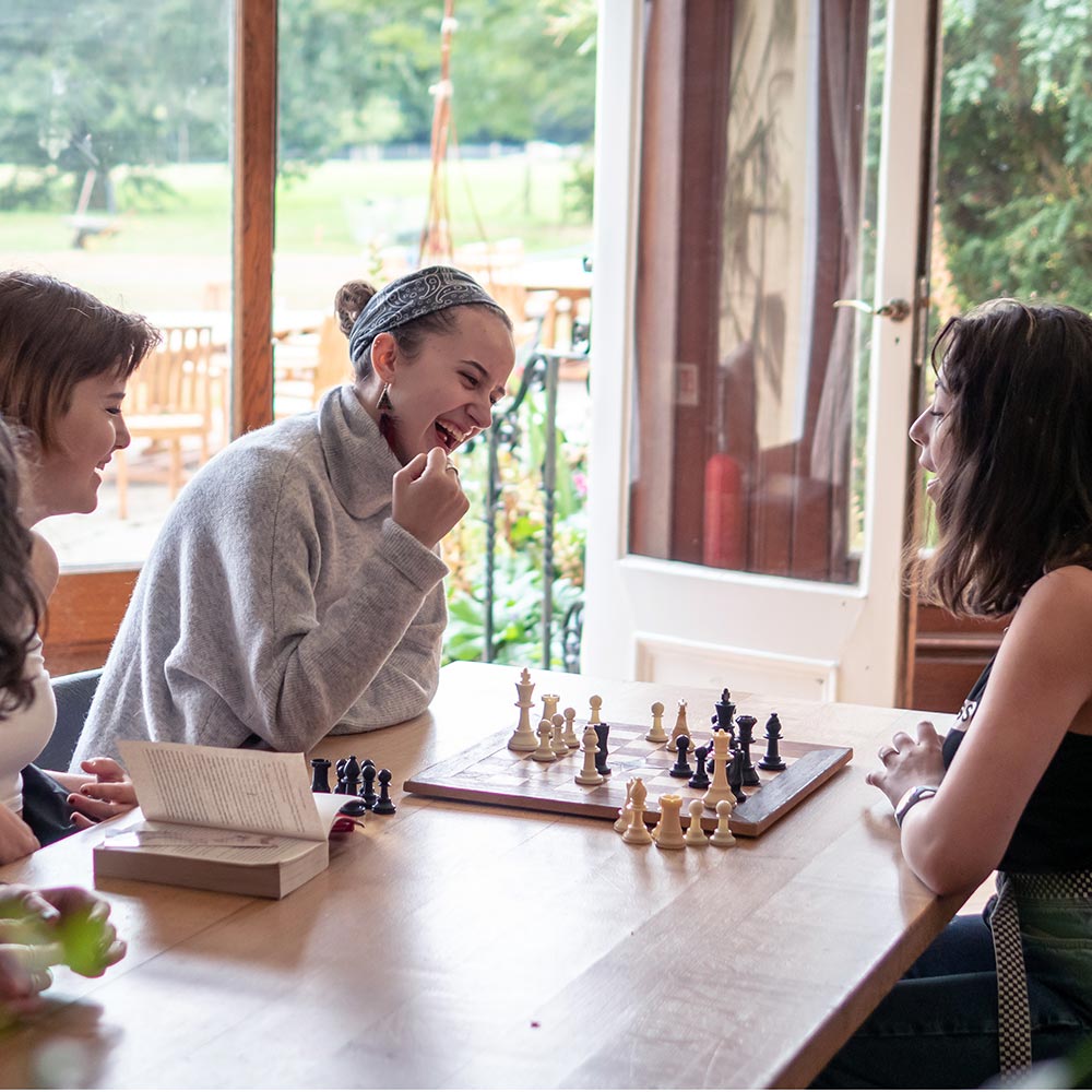 Students at Brockwood Park playing chess