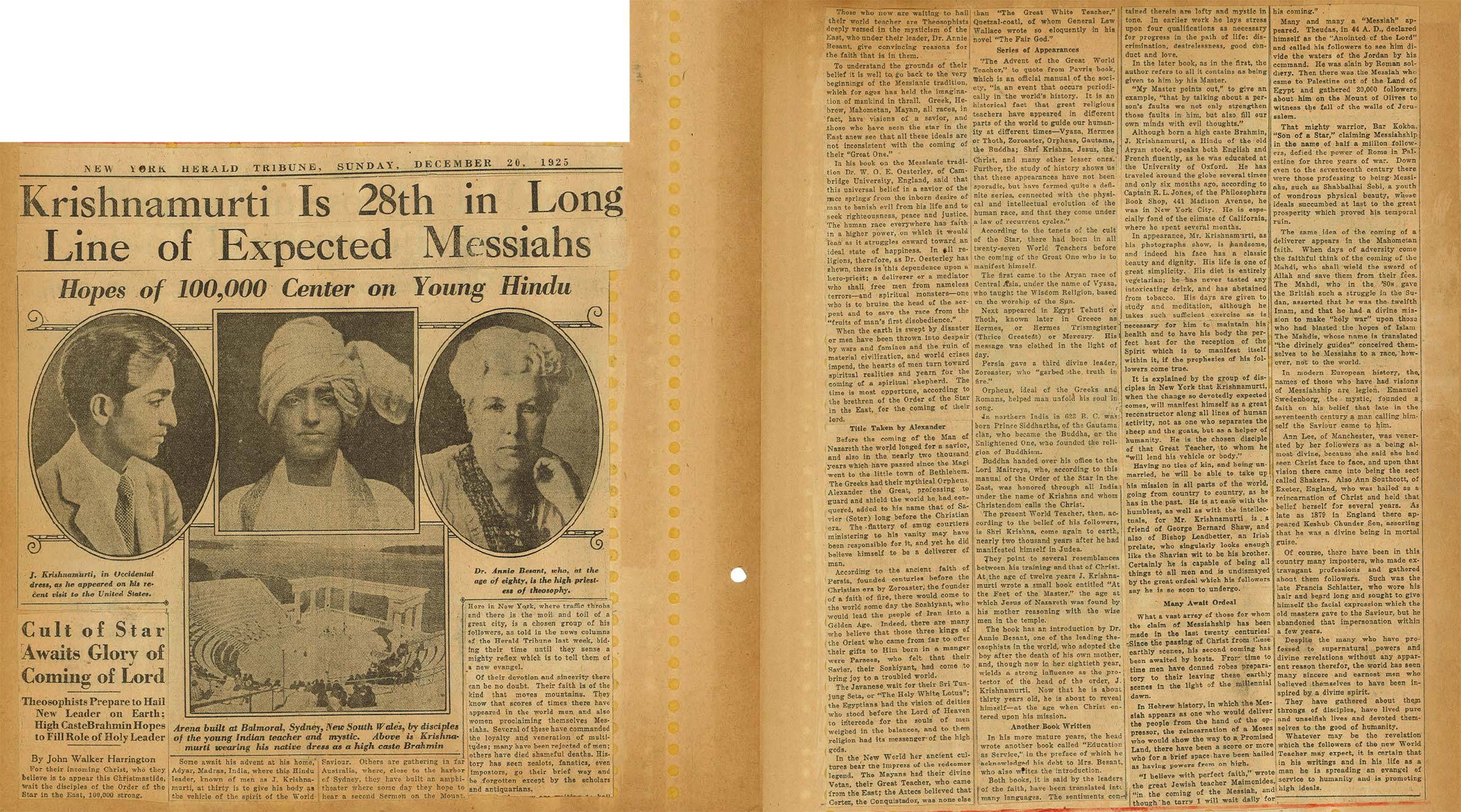 1925 New York Herald Tribune - Krishnamurti is 28th in line