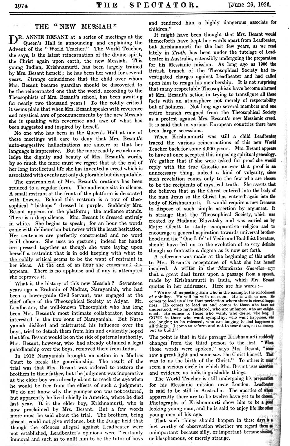 1926 The Spectator - The New Messiah
