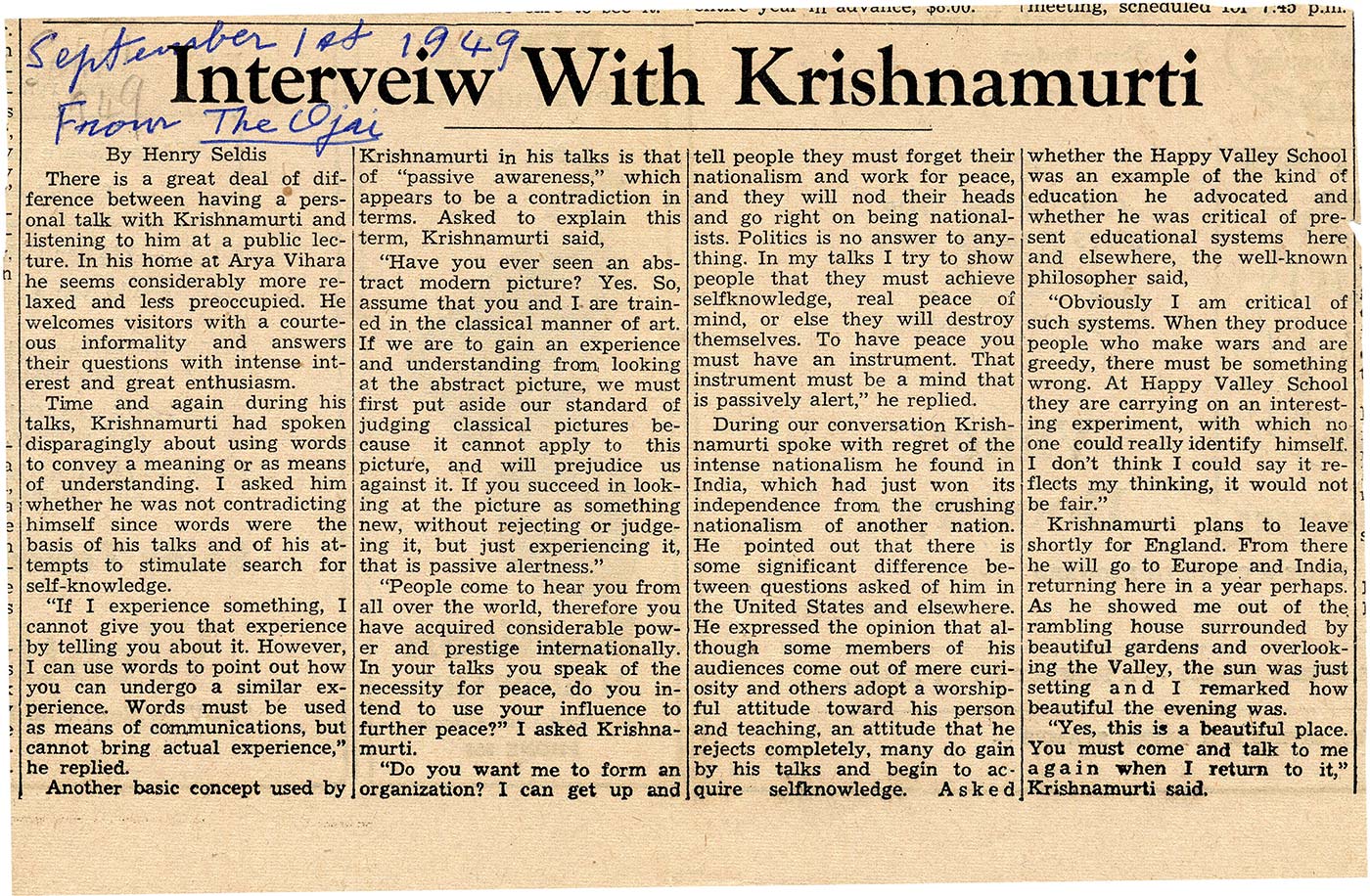 1949 The Ojai - Interview with Krishnamurti