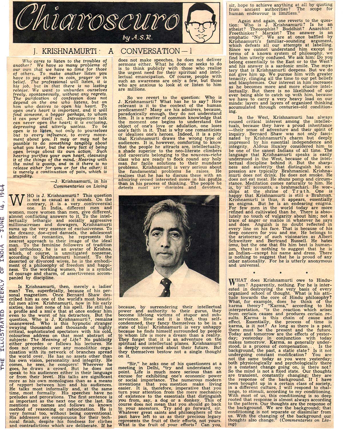 1964 The Illustrated Weekly of India - J Krishnamurti, A Conversation