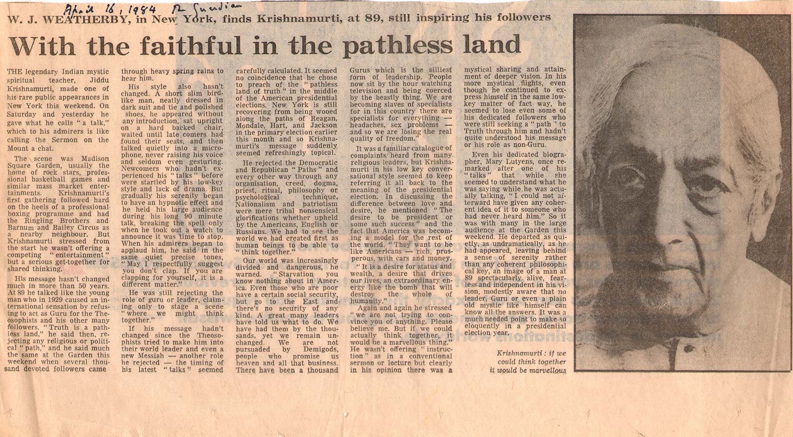 1984 The Guardian - With the faithful in the pathless land